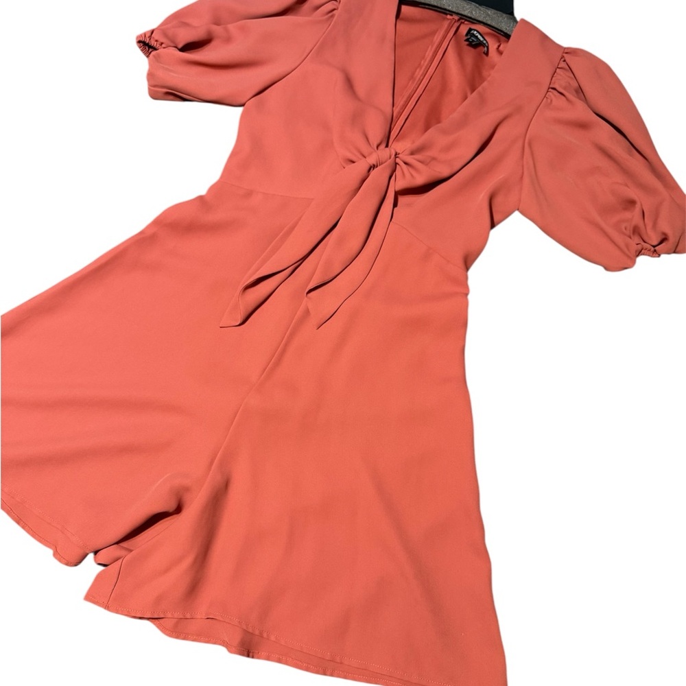 Express Orange Cowl Neck Puff Sleeve Mini Dress